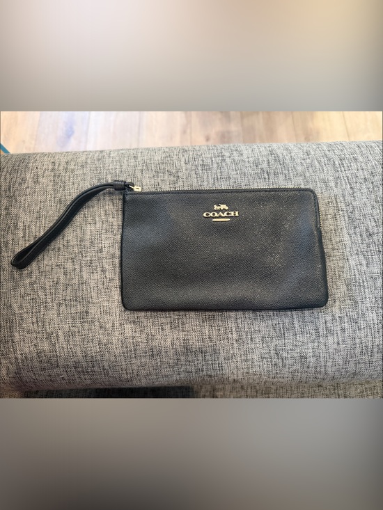 Coach Handbags - Coach Black Leather Wristlet with Gold Logo